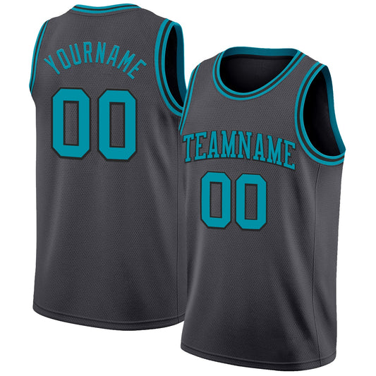 Custom Steel Gray Teal-Black Authentic Basketball Jersey - Main View