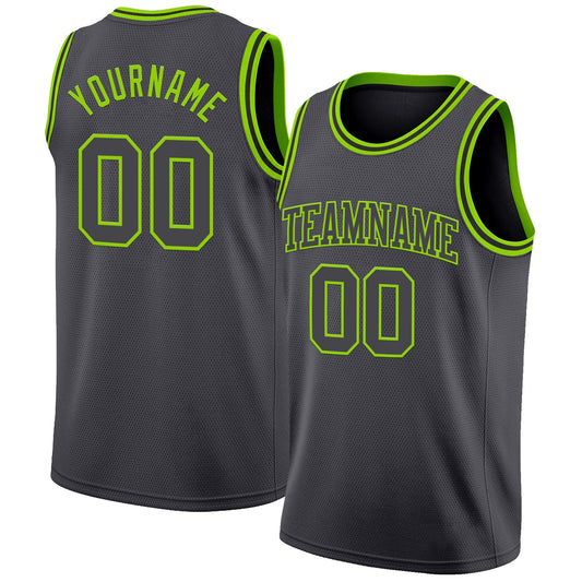 Custom Steel Gray Neon Green Authentic Basketball Jersey - Main View