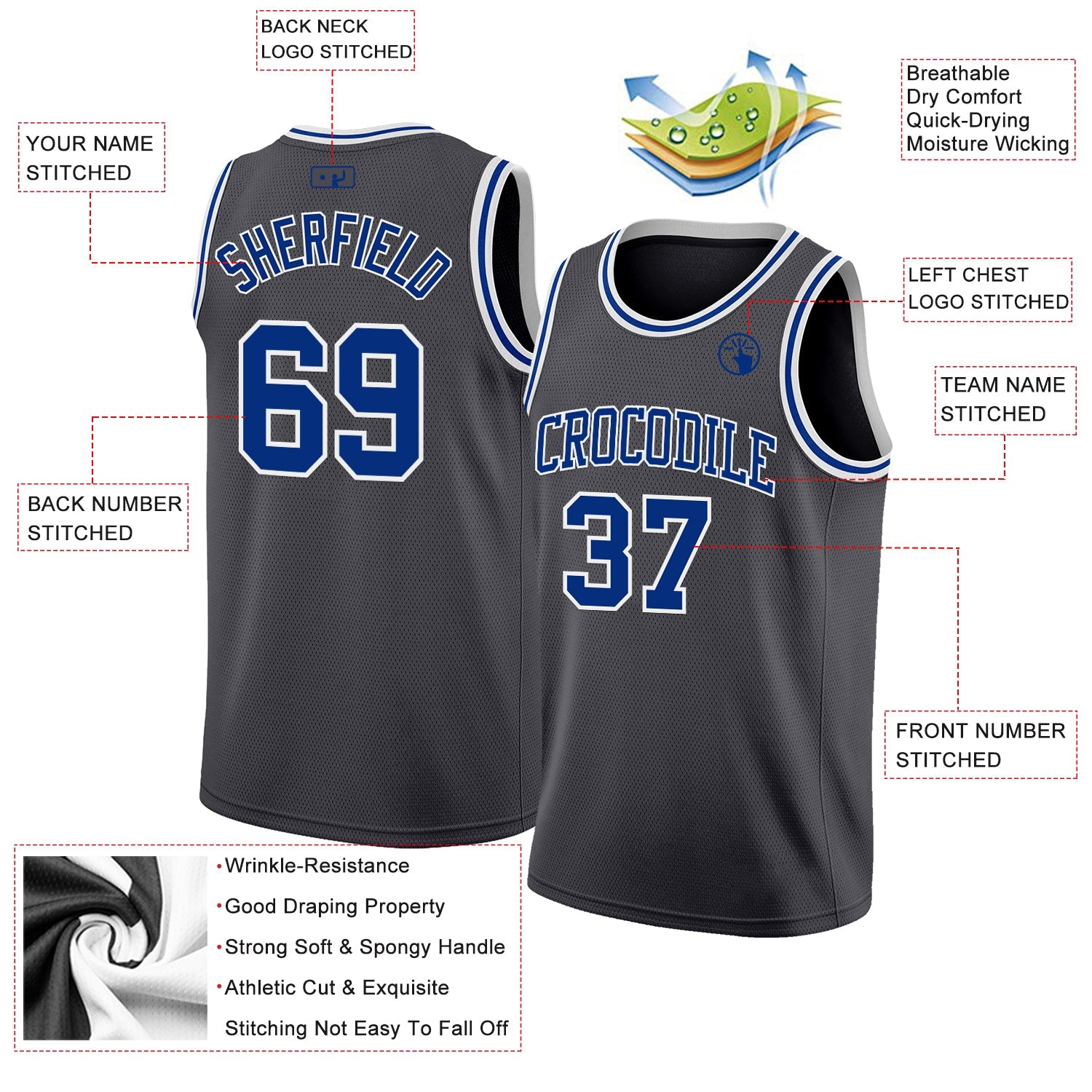 Custom Steel Gray Royal-White Authentic Basketball Jersey view 2