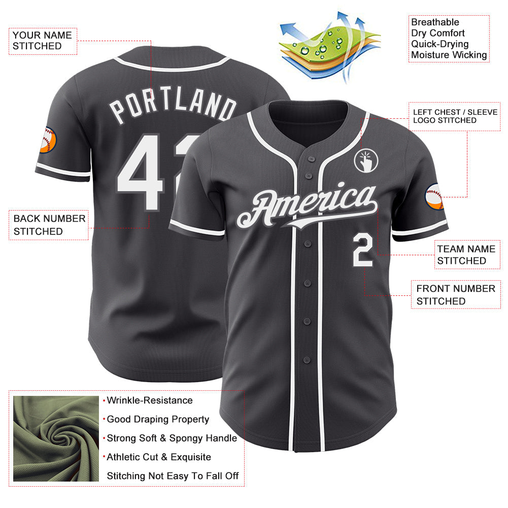 Custom Steel Gray White Authentic Baseball Jersey view 3