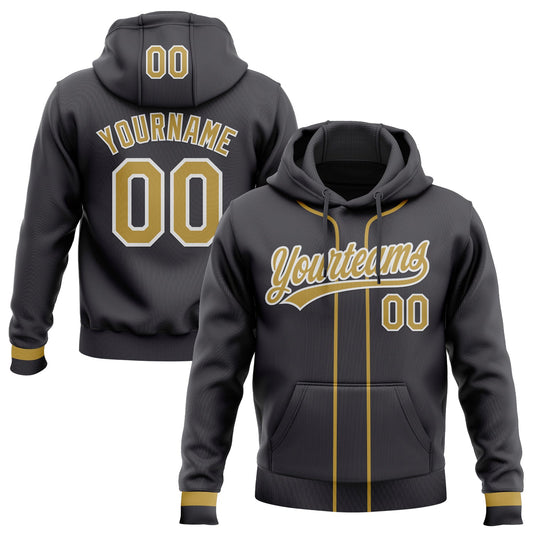 Custom Stitched Steel Gray Old Gold-White Baseball Pullover Sweatshirt Hoodie - Main View