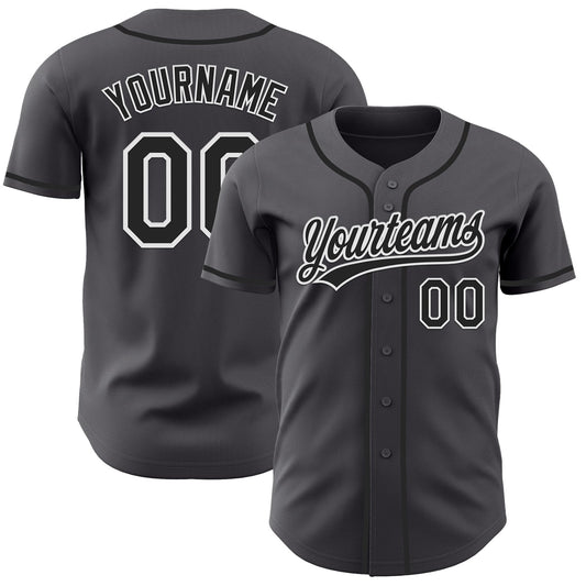 Custom Steel Gray Black-White Authentic Baseball Jersey - Main View