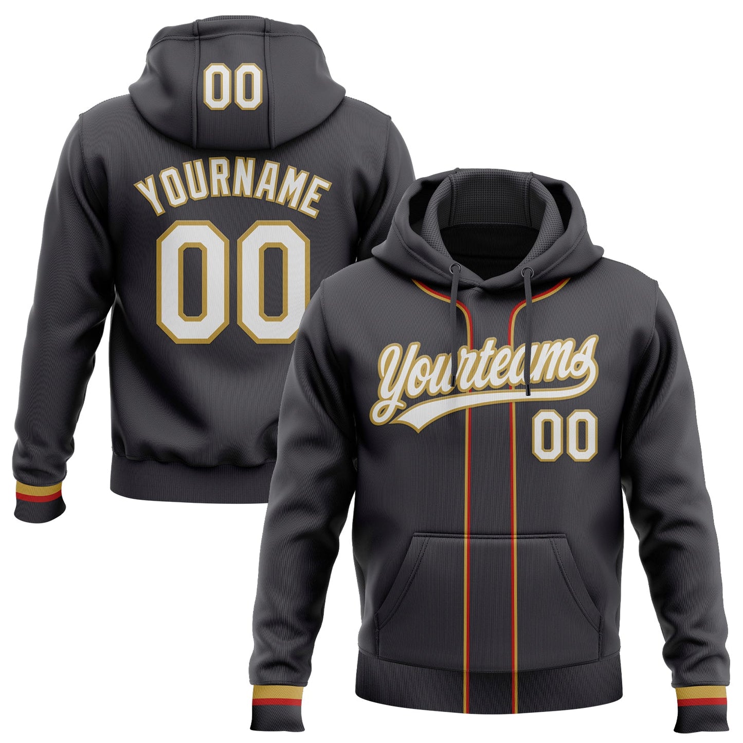 Custom Stitched Steel Gray White-Old Gold Baseball Pullover Sweatshirt Hoodie - Main View