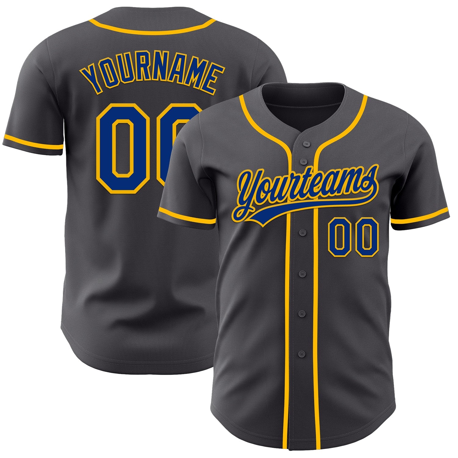 Custom Steel Gray Royal-Gold Authentic Baseball Jersey - Main View