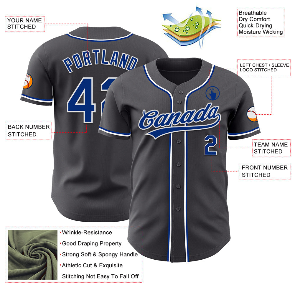 Custom Steel Gray Royal-White Authentic Baseball Jersey view 3