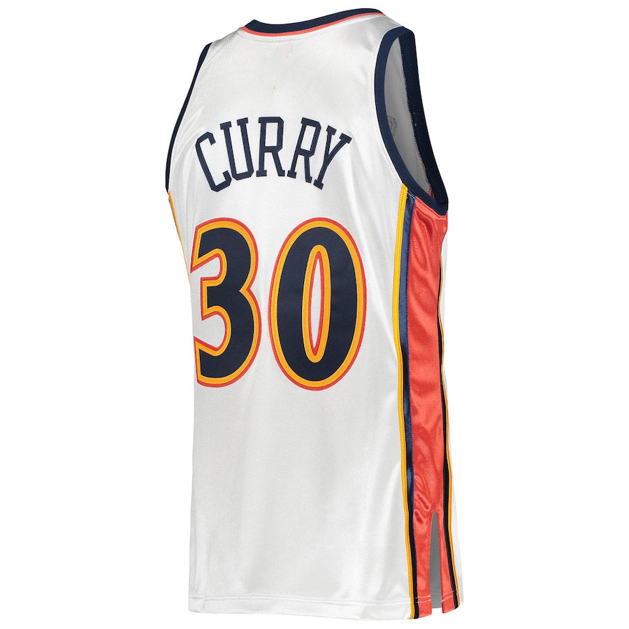 G.State Warriors #30 Stephen Curry Mitchell & Ness 2009-10 Hardwood Classics Authentic Player Jersey White Association Edition Stitched American Basketball Jersey - Main View