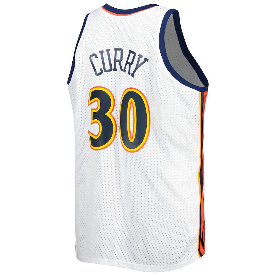 G.State Warriors #30 Stephen Curry Mitchell & Ness Big & Tall Hardwood Classics 2008-09 Swingman Jersey White Association Edition Stitched American Basketball Jersey - Main View