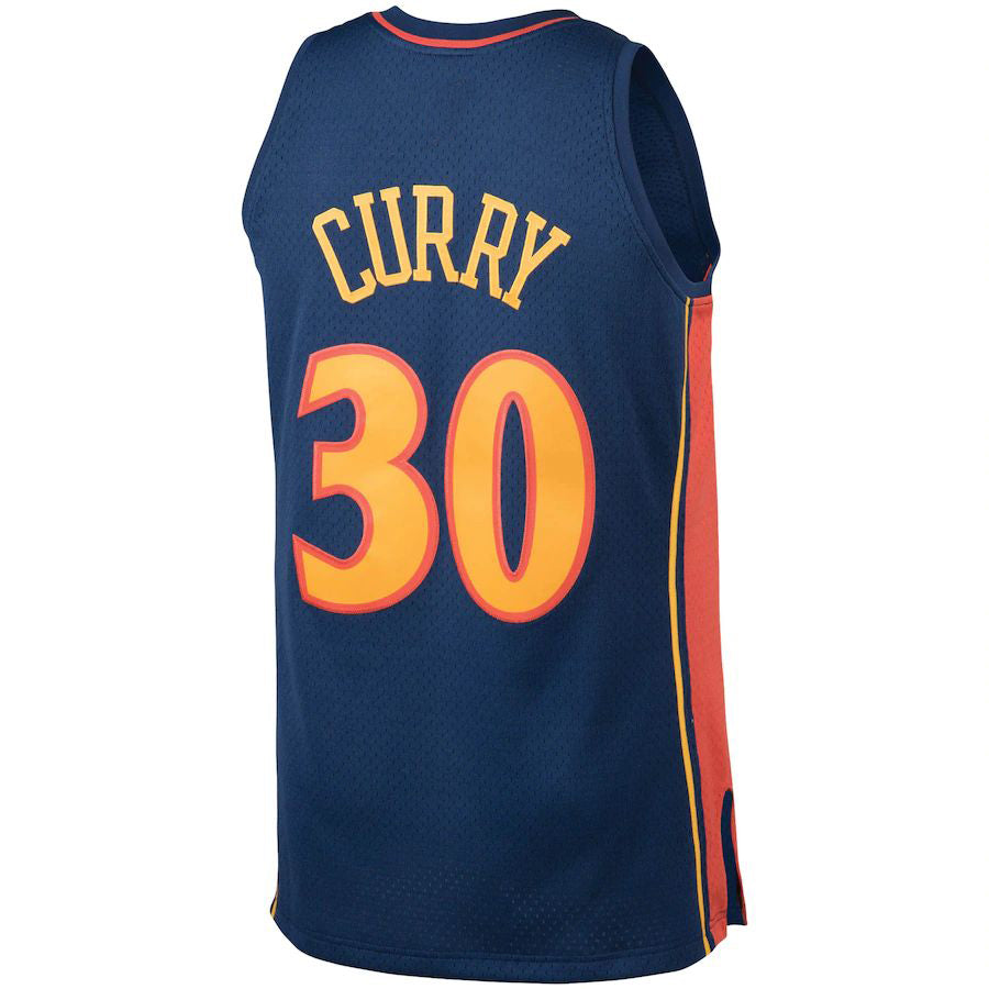 G.State Warriors #30 Stephen Curry Mitchell & Ness Big & Tall Hardwood Classics Jersey Navy Stitched American Basketball Jersey - Main View