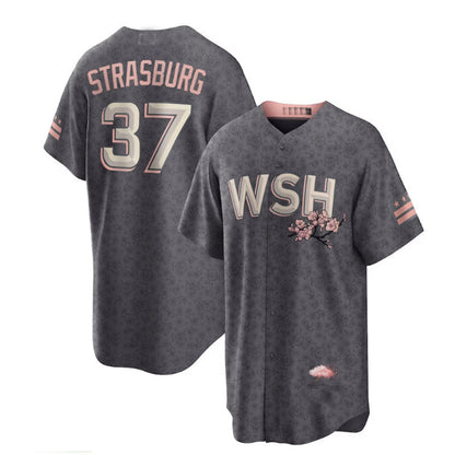 Washington Nationals #37 Stephen Strasburg City Connect Replica Player Jersey - Charcoal Baseball Jerseys - Main View