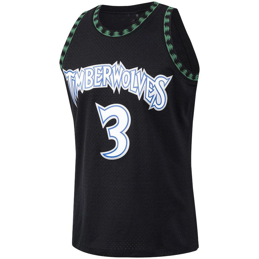 M.Timberwolves #3 Stephon Marbury Mitchell & Ness 1997-98 Hardwood Classics Swingman Player Jersey Black Stitched American Basketball Jersey - Main View