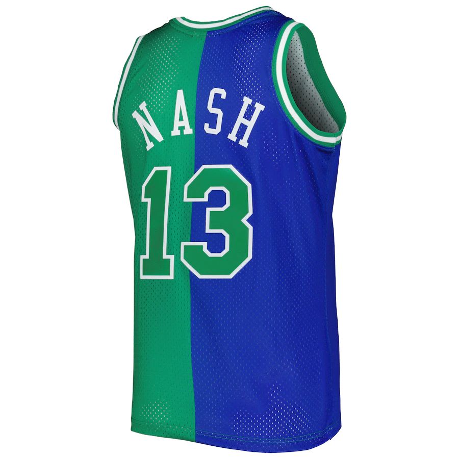 D.Mavericks #13 Steve Nash Mitchell & Ness Hardwood Classics 1998-99 Split Swingman Jersey Blue Green Stitched American Basketball Jersey - Main View