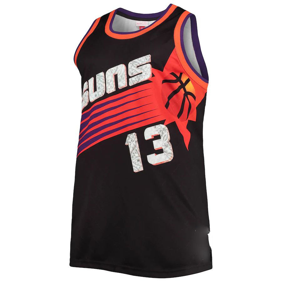 P.Suns #13 Steve Nash Mitchell & Ness Big & Tall 1996-97 75th Anniversary Diamond Swingman Jersey Black Stitched American Basketball Jersey - Main View