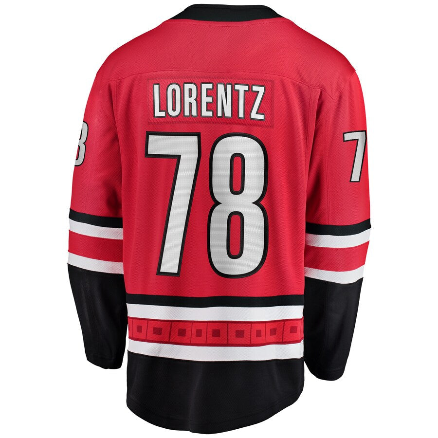 C.Hurricanes #78 Steven Lorentz Fanatics Branded Home Breakaway Player Jersey  Red Stitched American Hockey Jerseys - Main View