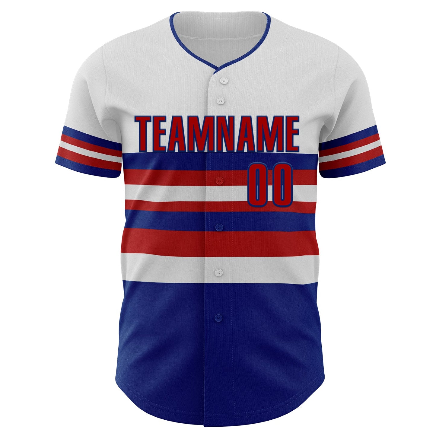 Custom White Red-Royal Block Stripes Lines Texas Style Authentic Baseball Jersey view 3