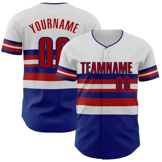 Custom White Red-Royal Block Stripes Lines Texas Style Authentic Baseball Jersey - Main View