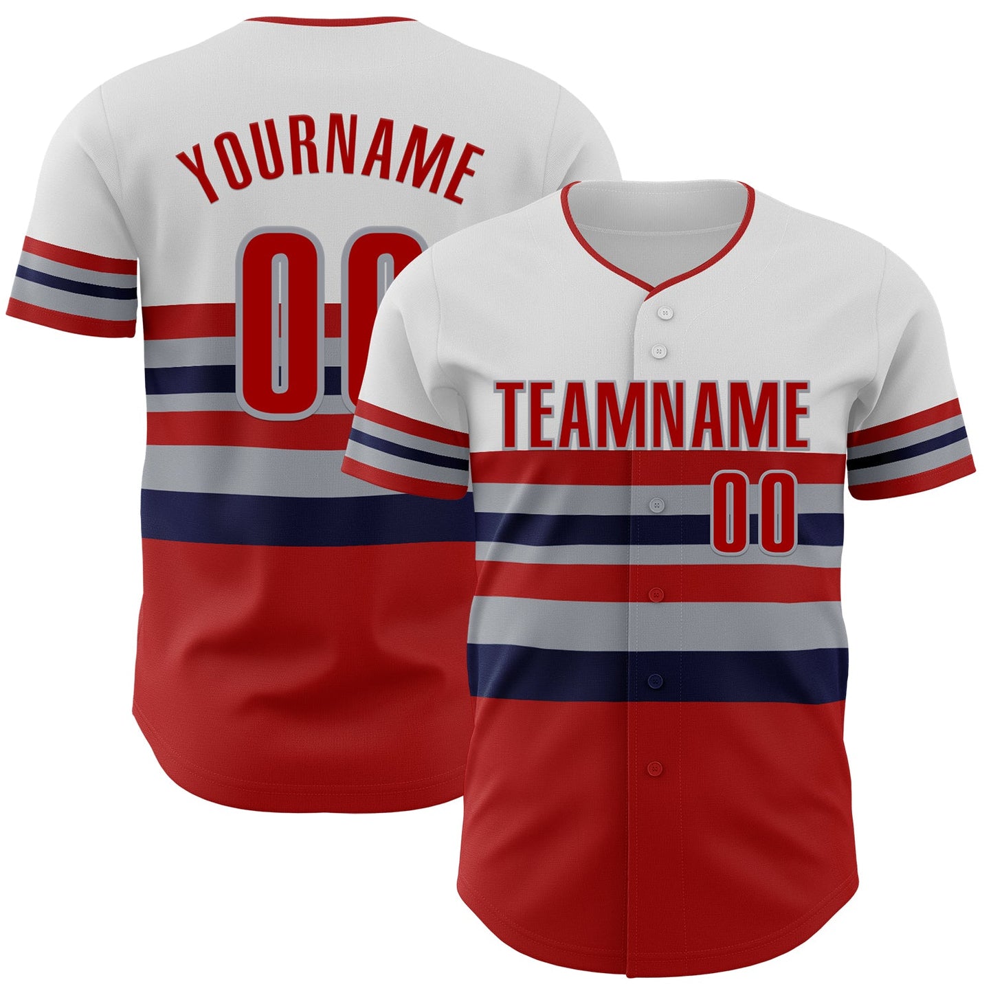 Custom White Red Navy-Gray Block Stripes Lines Los Angeles Style Authentic Baseball Jersey - Main View