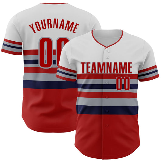 Custom White Red Navy-Gray Block Stripes Lines Los Angeles Style Authentic Baseball Jersey - Main View