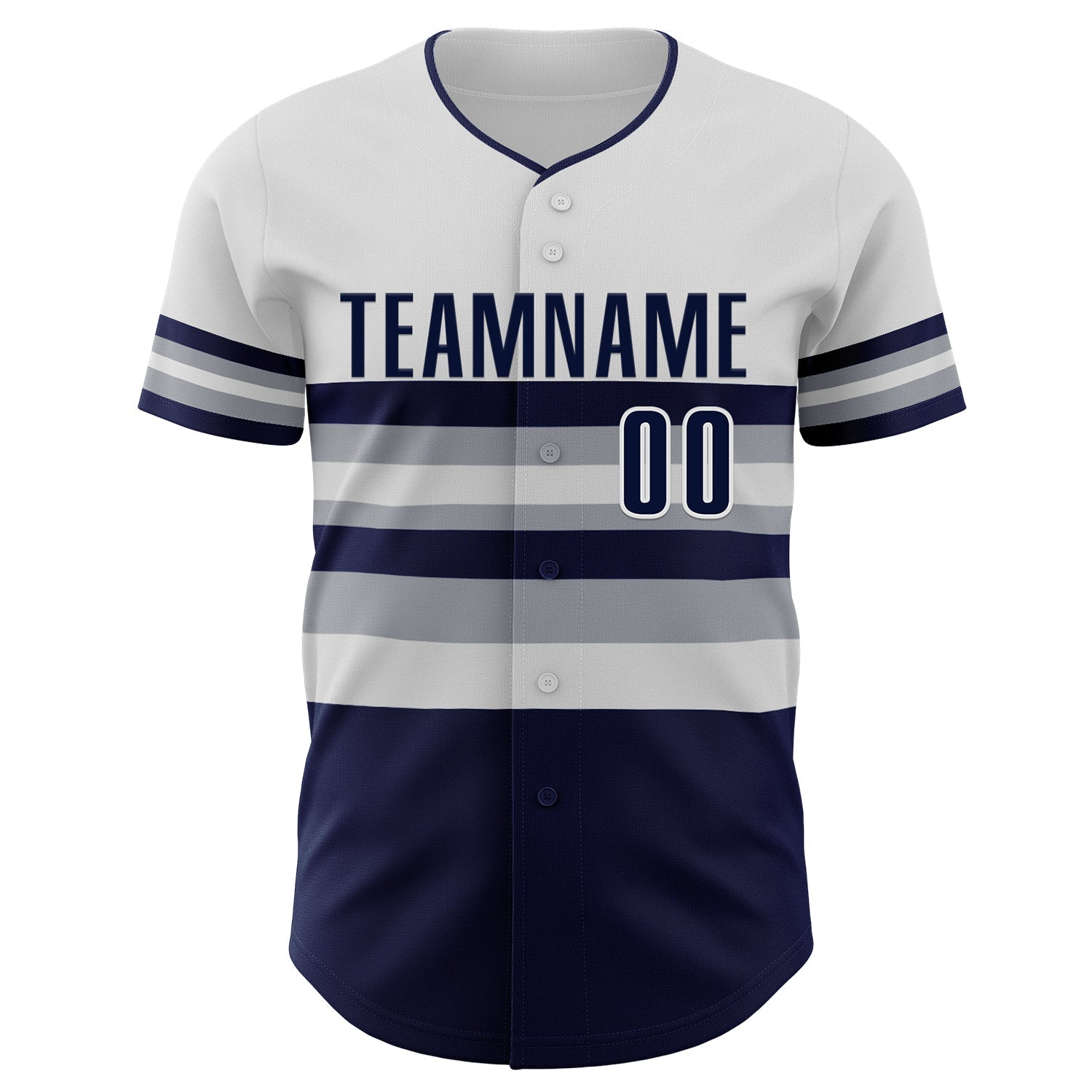 Custom White Navy-Gray Block Stripes Lines New York Style Authentic Baseball Jersey view 3