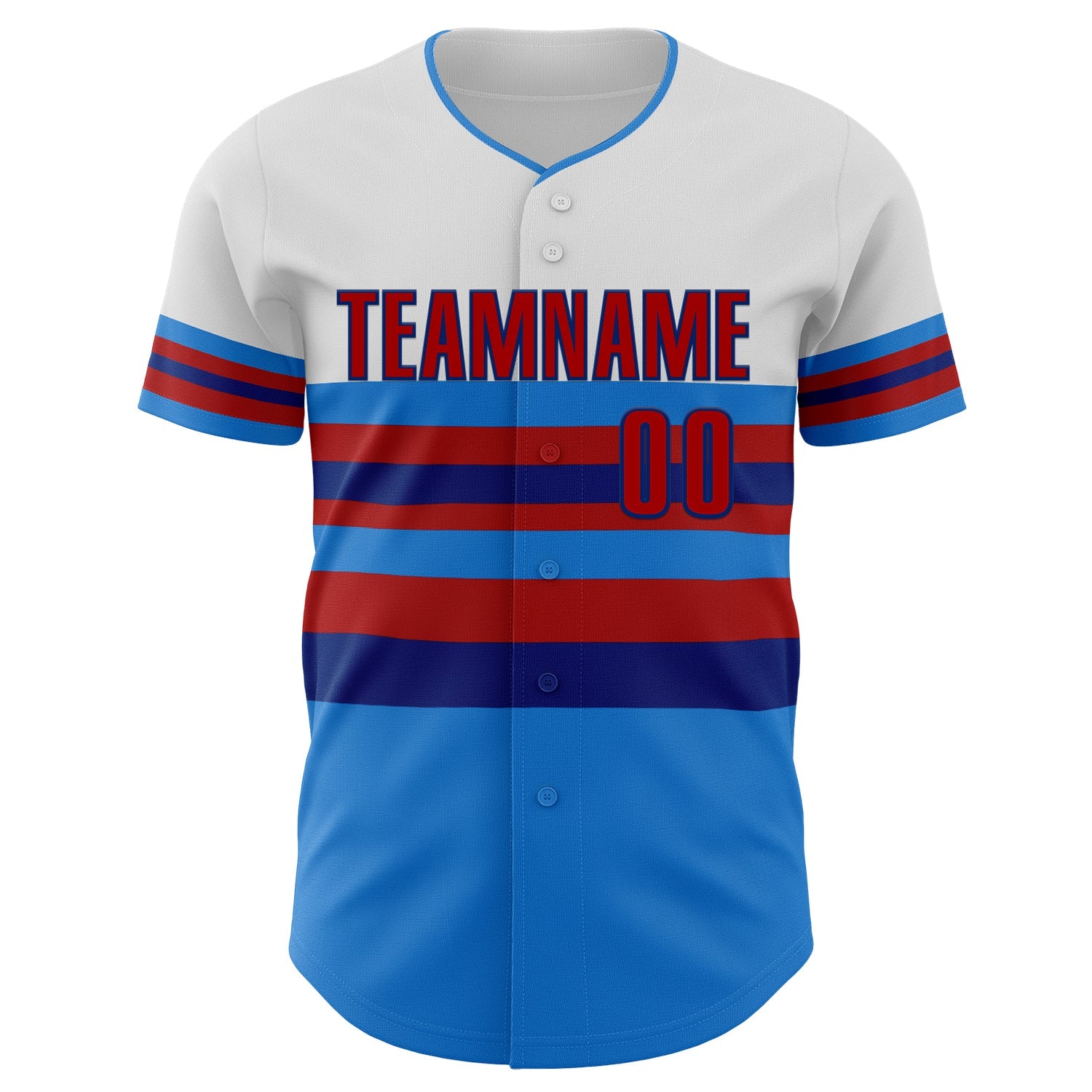 Custom White Red Electric Blue-Royal Block Stripes Lines Atlanta Style Authentic Baseball Jersey view 3