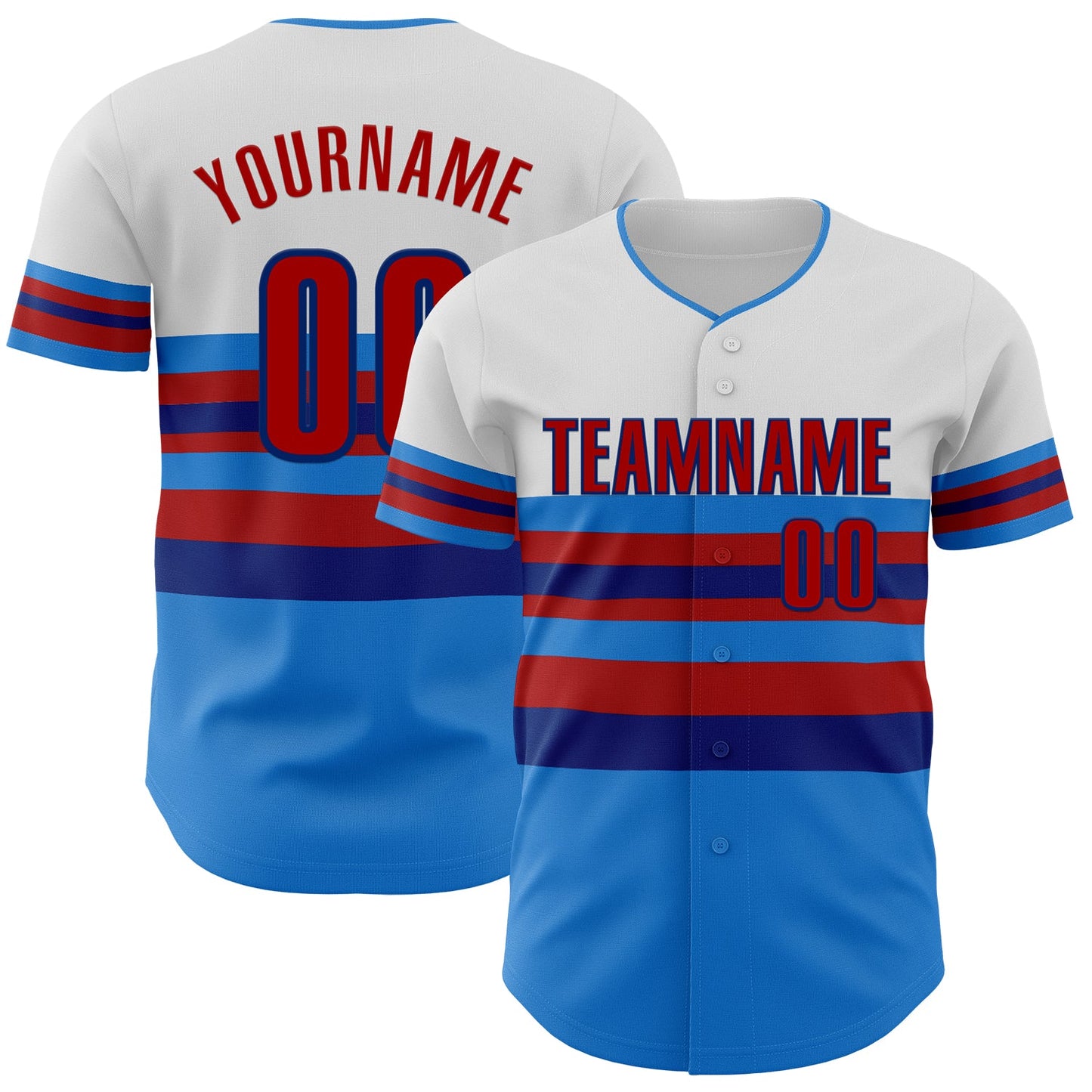 Custom White Red Electric Blue-Royal Block Stripes Lines Atlanta Style Authentic Baseball Jersey - Main View
