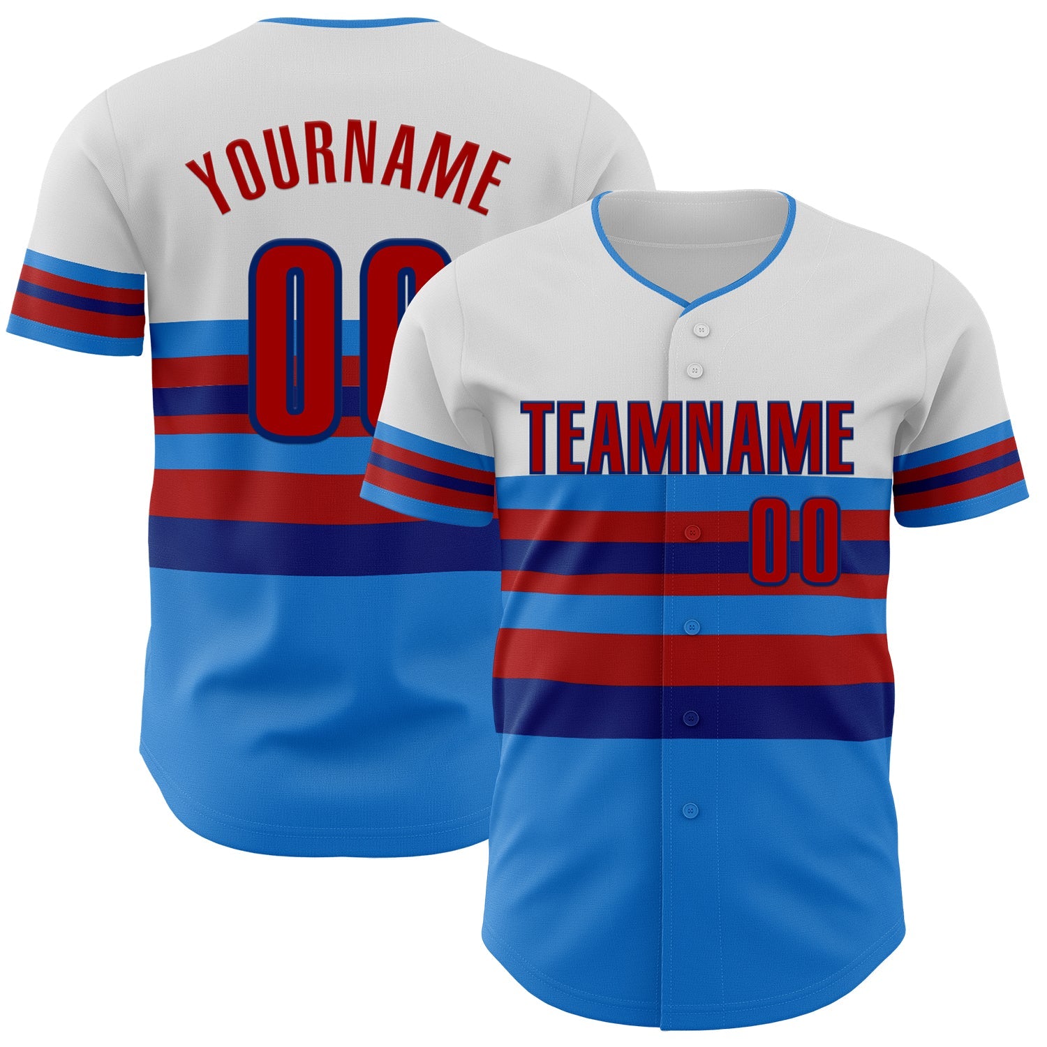 Custom White Red Electric Blue-Royal Block Stripes Lines Atlanta Style Authentic Baseball Jersey - Main View
