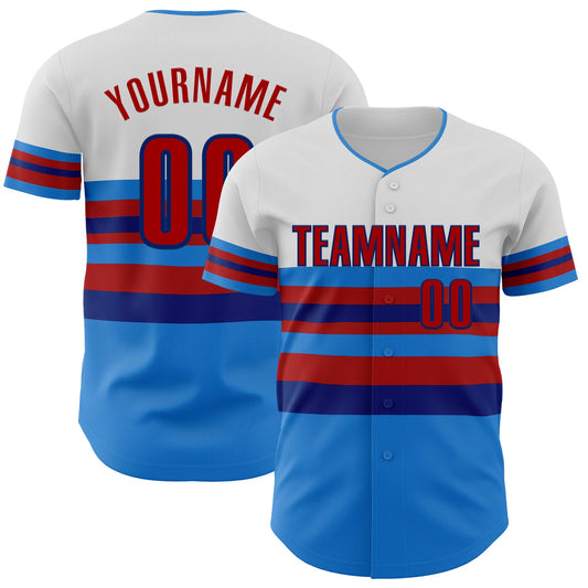 Custom White Red Electric Blue-Royal Block Stripes Lines Atlanta Style Authentic Baseball Jersey - Main View