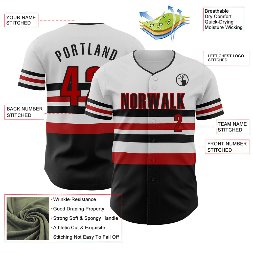 Custom White Red-Black Block Stripes Lines Washington Style Authentic Baseball Jersey view 4