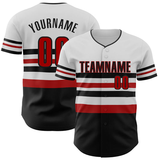 Custom White Red-Black Block Stripes Lines Washington Style Authentic Baseball Jersey - Main View