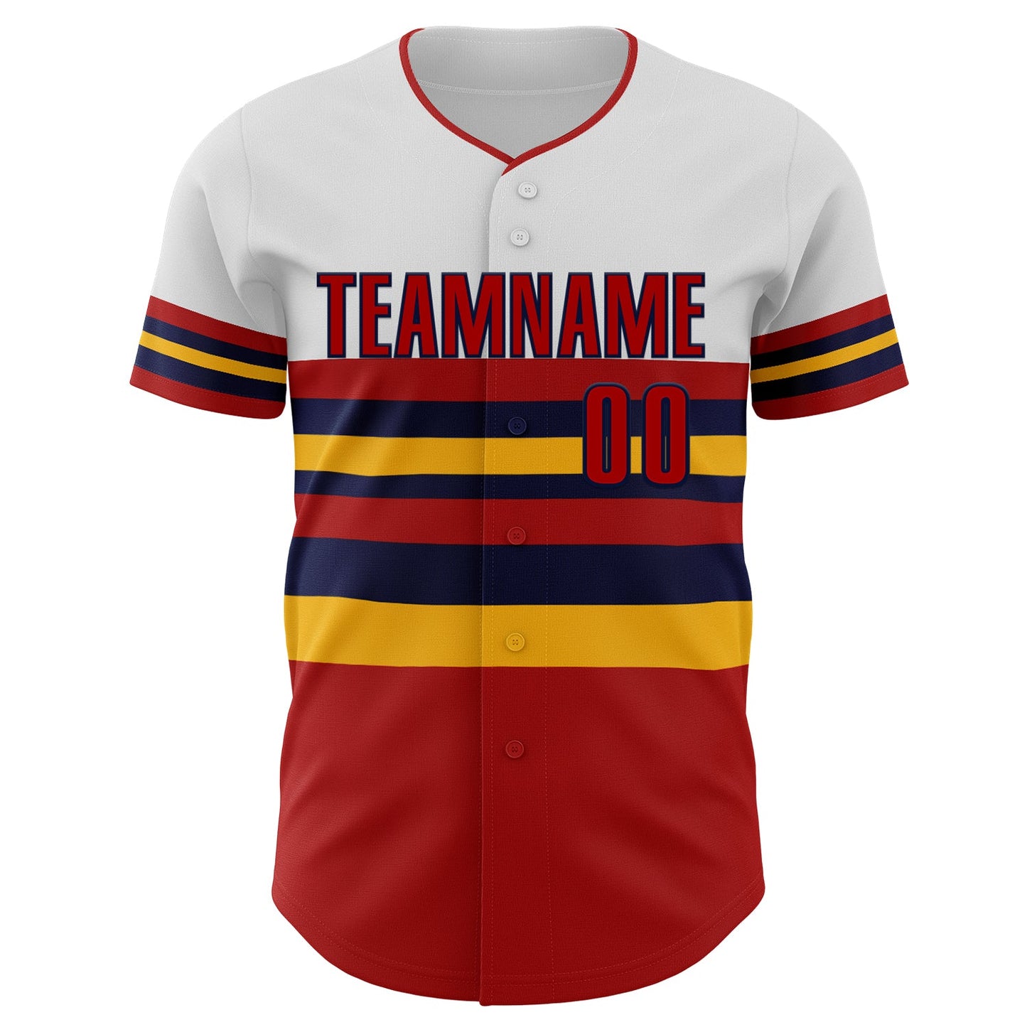Custom White Red Gold-Navy Block Stripes Lines St.Louis Style Authentic Baseball Jersey view 3