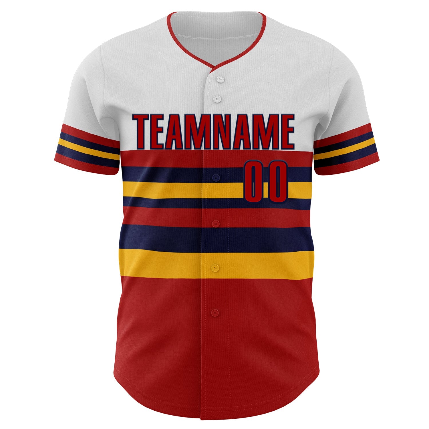 Custom White Red Gold-Navy Block Stripes Lines St.Louis Style Authentic Baseball Jersey view 3