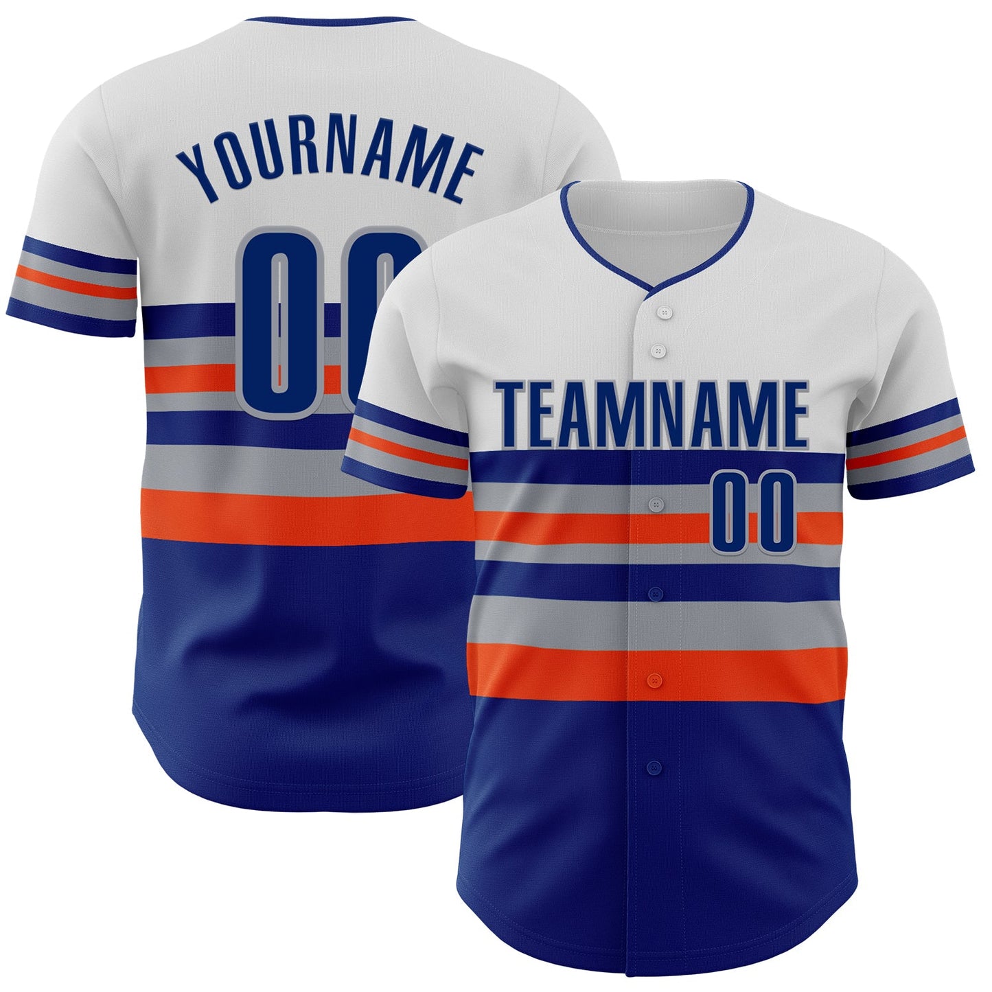 Custom White Royal Orange-Gray Block Stripes Lines New York Style Authentic Baseball Jersey - Main View