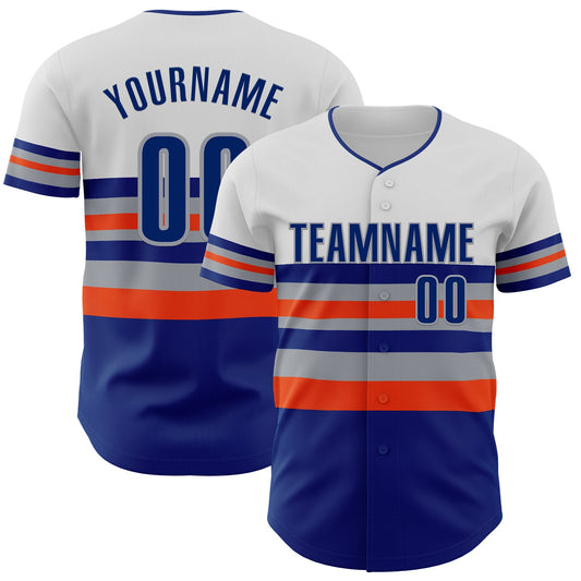 Custom White Royal Orange-Gray Block Stripes Lines New York Style Authentic Baseball Jersey - Main View