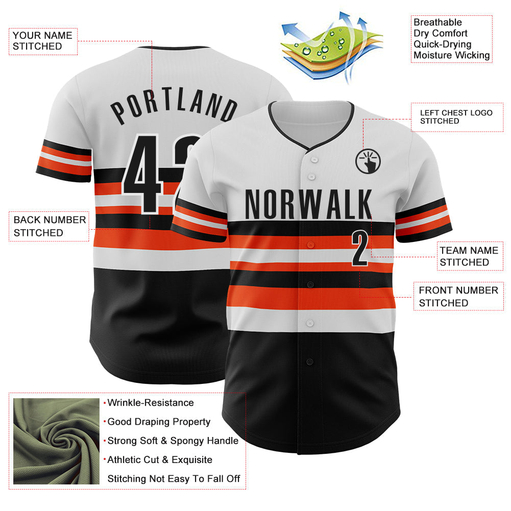 Custom White Black-Orange Block Stripes Lines Baltimore Style Authentic Baseball Jersey view 4