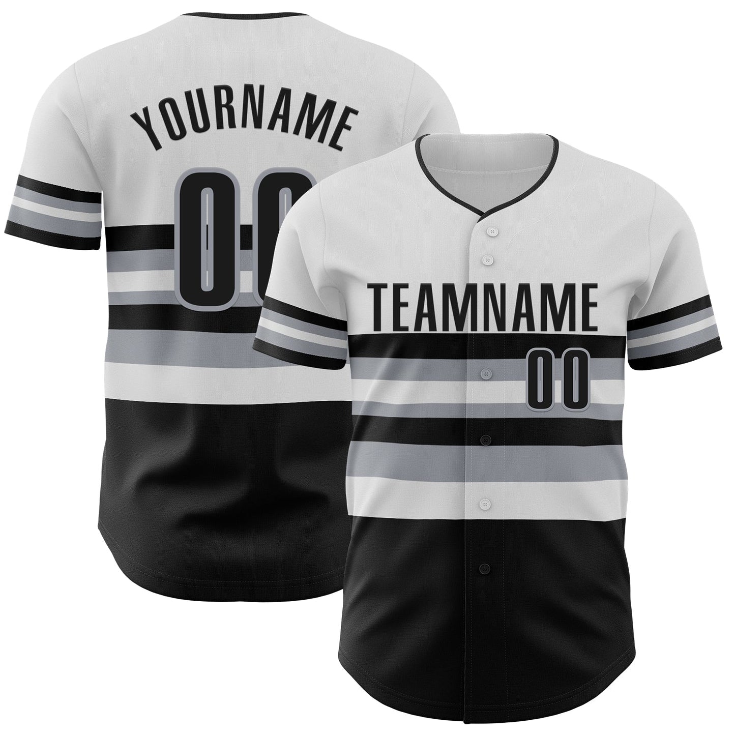 Custom White Black-Gray Block Stripes Lines Chicago Style Authentic Baseball Jersey - Main View