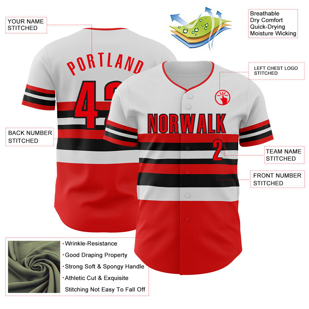 Custom White Fire Red-Black Block Stripes Lines Cincinnati Style Authentic Baseball Jersey view 4