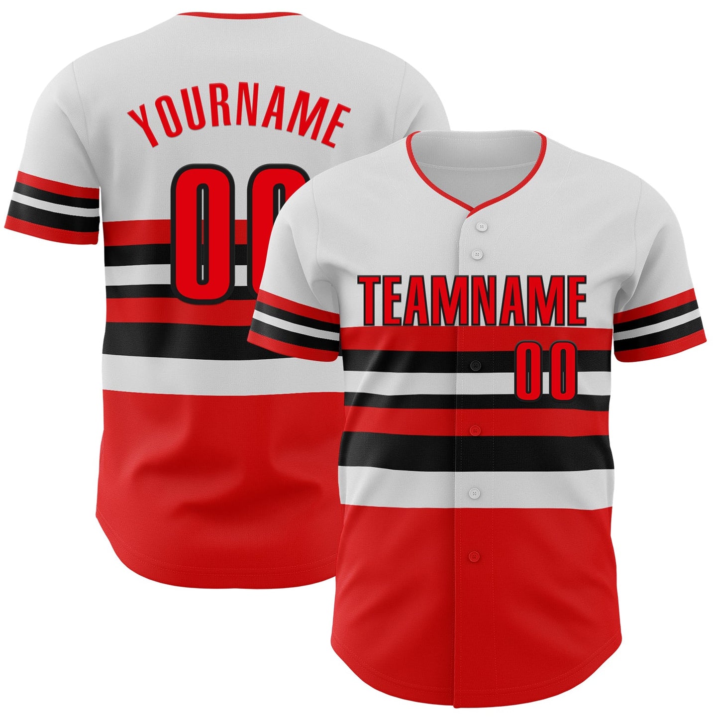 Custom White Fire Red-Black Block Stripes Lines Cincinnati Style Authentic Baseball Jersey - Main View