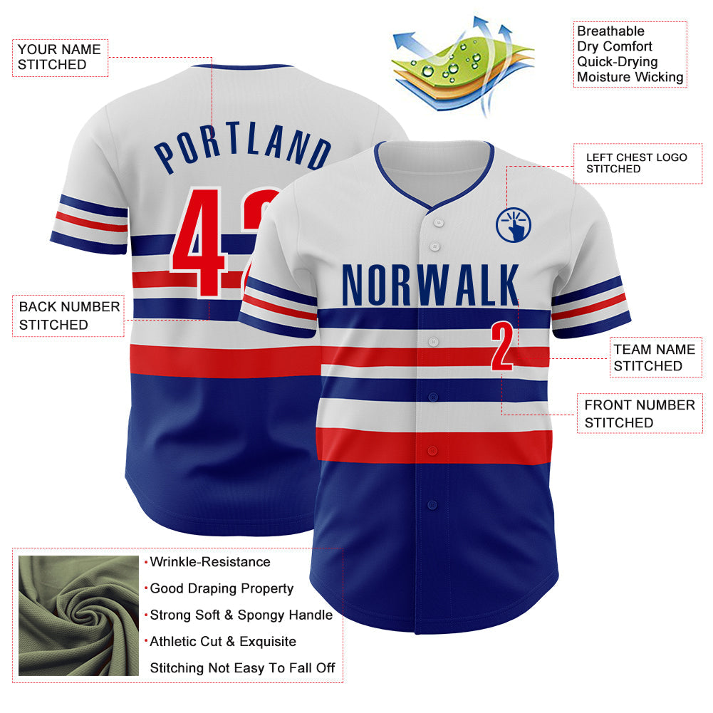 Custom White Fire Red-Royal Block Stripes Lines Los Angeles Style Authentic Baseball Jersey view 4