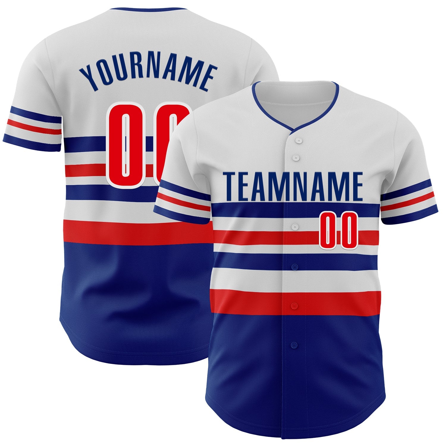 Custom White Fire Red-Royal Block Stripes Lines Los Angeles Style Authentic Baseball Jersey - Main View