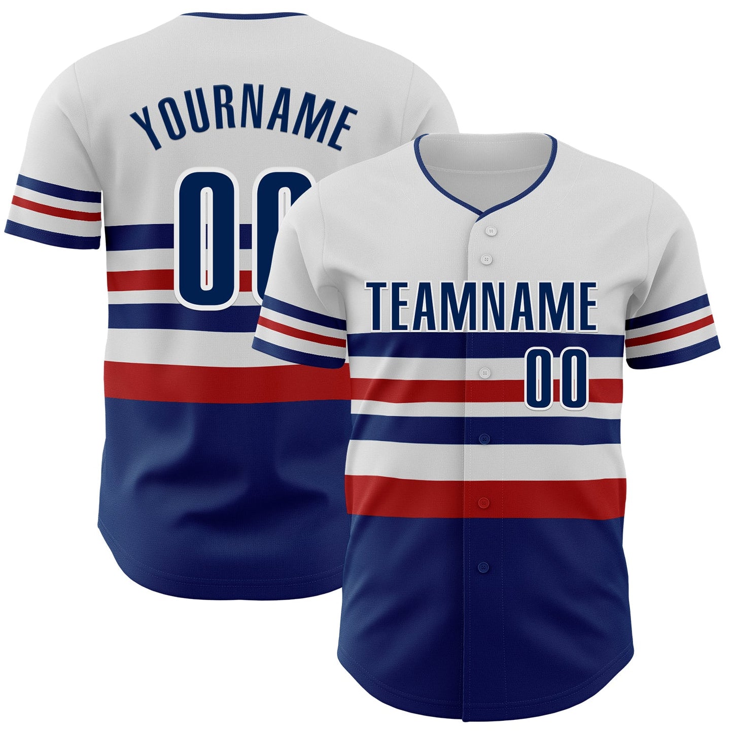 Custom White US Navy Blue-Red Block Stripes Lines Philadelphia Style Authentic Baseball Jersey - Main View