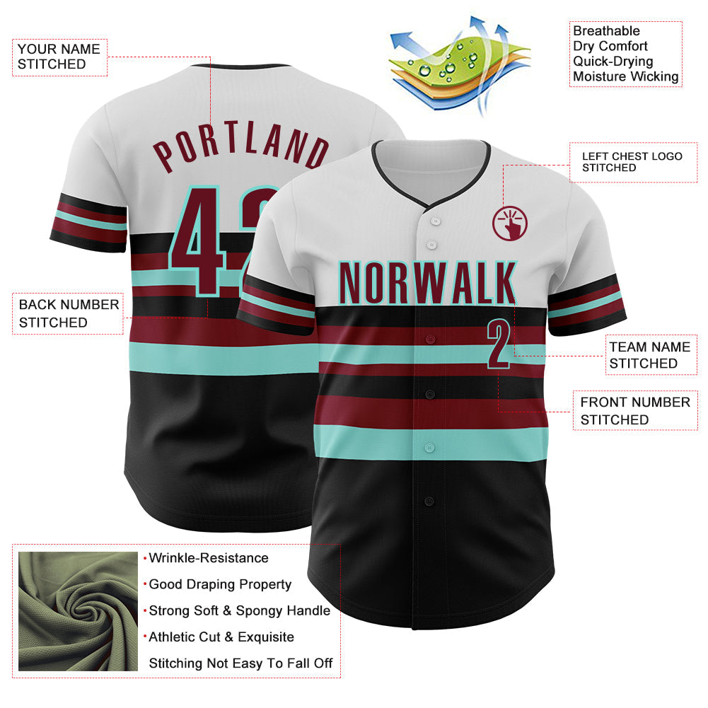 Custom White Crimson Black-Ice Blue Block Stripes Lines Arizona Style Authentic Baseball Jersey view 4
