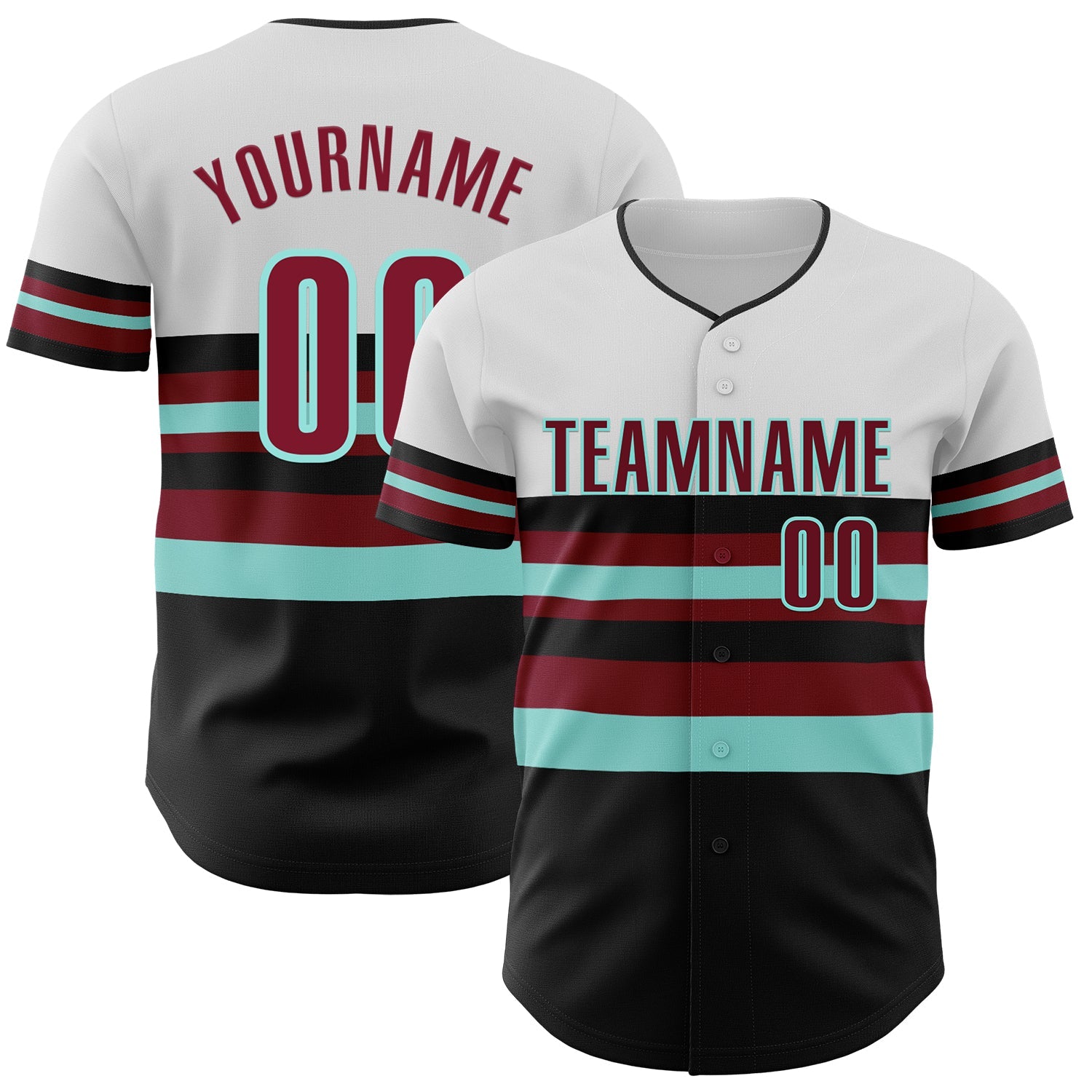 Custom White Crimson Black-Ice Blue Block Stripes Lines Arizona Style Authentic Baseball Jersey - Main View