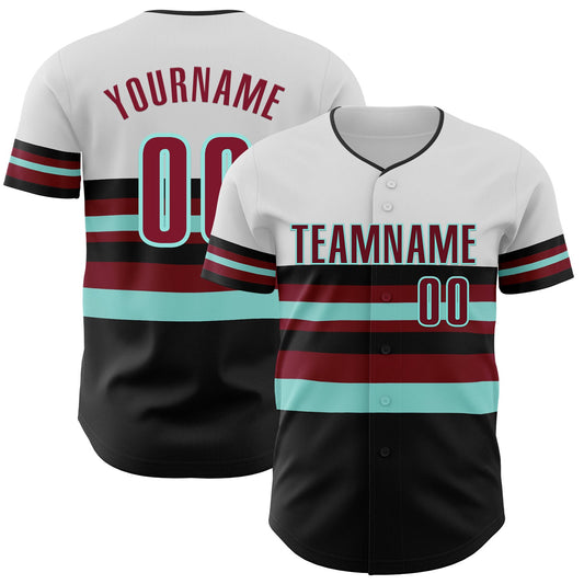 Custom White Crimson Black-Ice Blue Block Stripes Lines Arizona Style Authentic Baseball Jersey - Main View