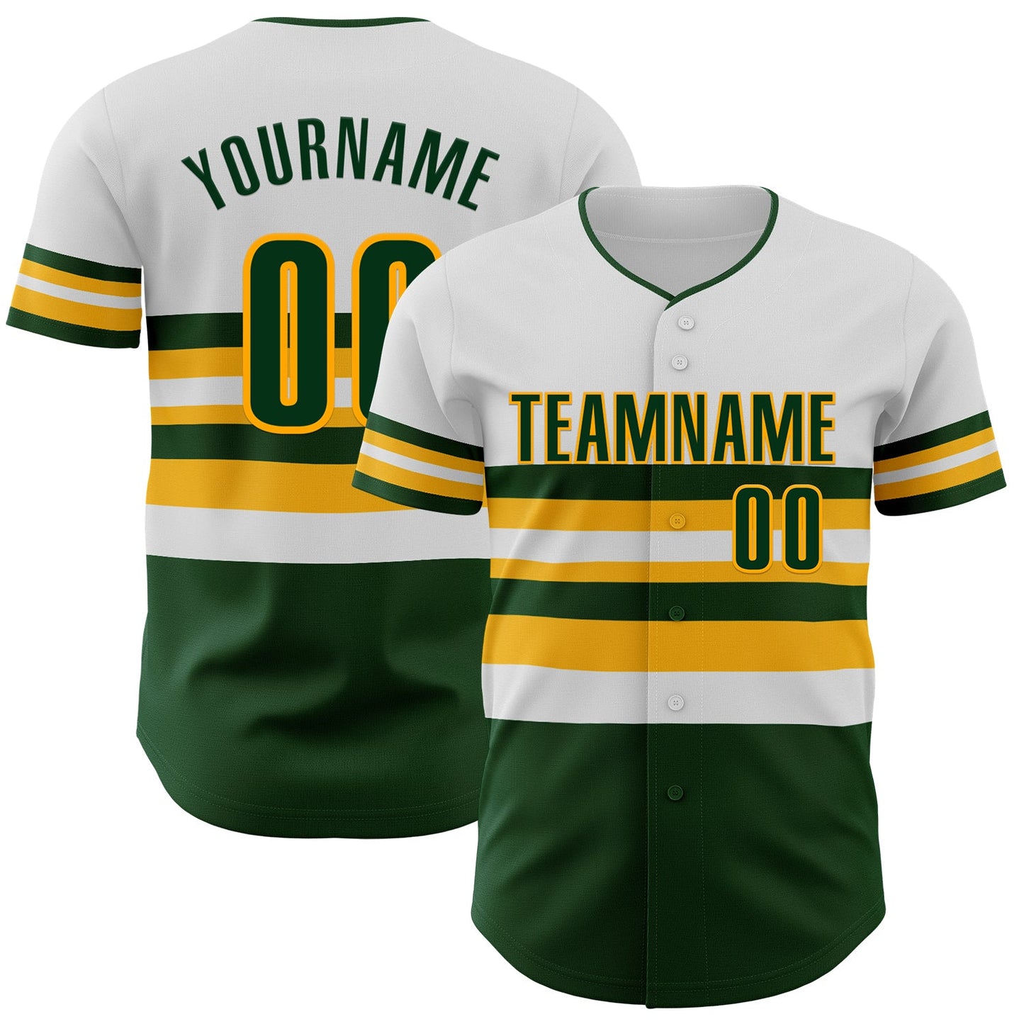 Custom White Green-Gold Block Stripes Lines Oakland Style Authentic Baseball Jersey - Main View