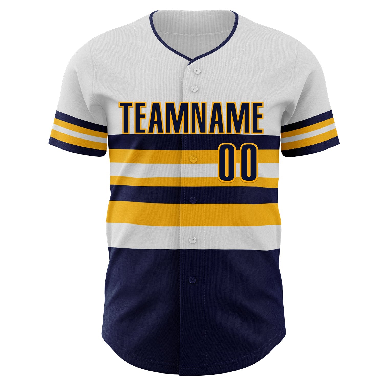Custom White Navy-Gold Block Stripes Lines Milwaukee Style Authentic Baseball Jersey view 3
