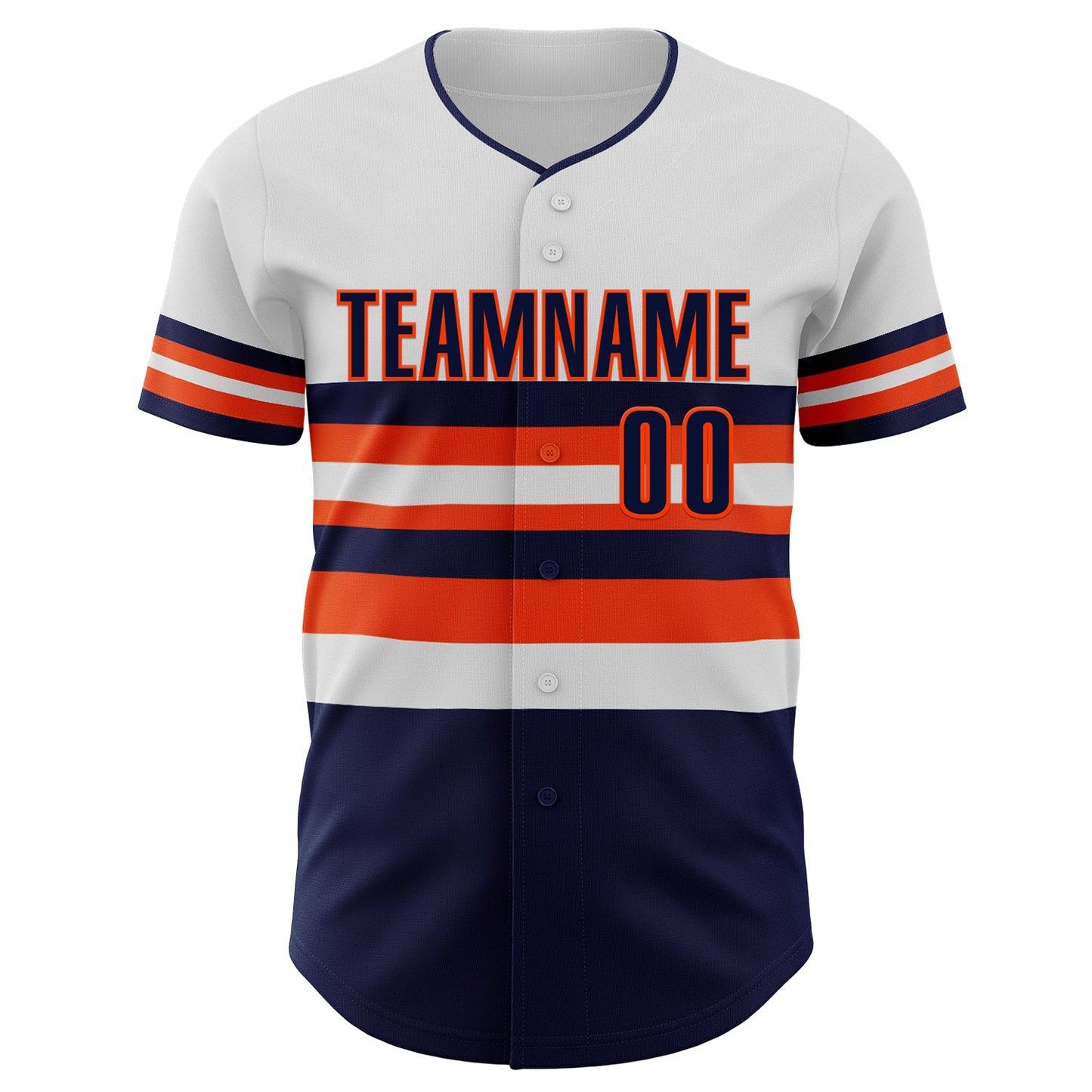 Custom White Navy-Orange Block Stripes Lines Houston Style Authentic Baseball Jersey view 3