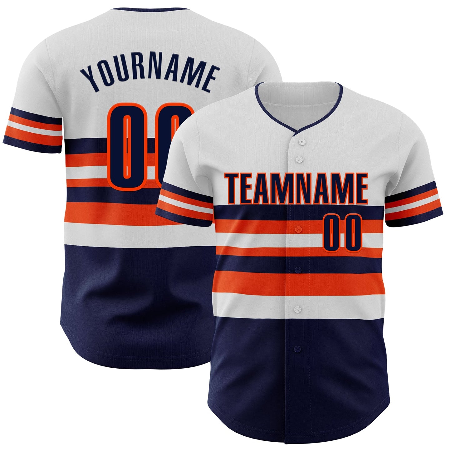 Custom White Navy-Orange Block Stripes Lines Houston Style Authentic Baseball Jersey - Main View