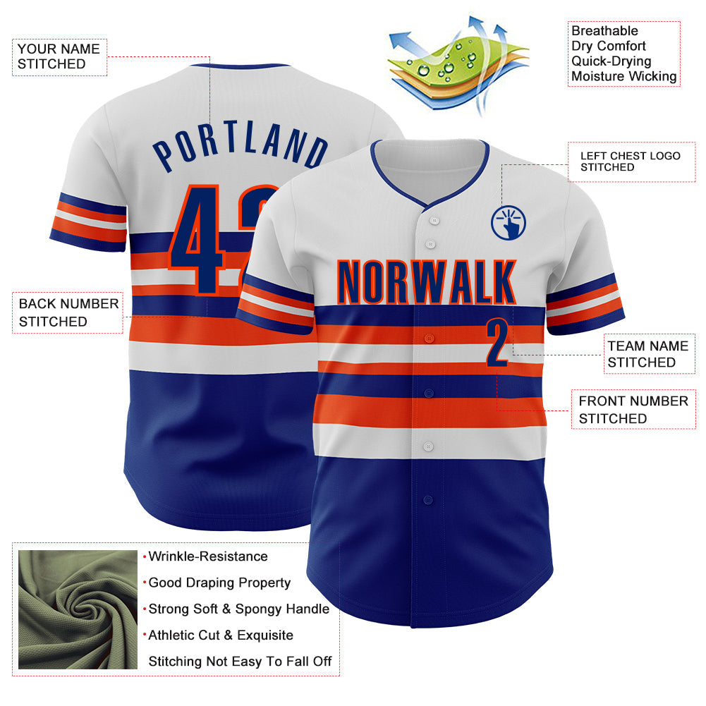 Custom White Royal-Orange Block Stripes Lines New York Style Authentic Baseball Jersey view 4