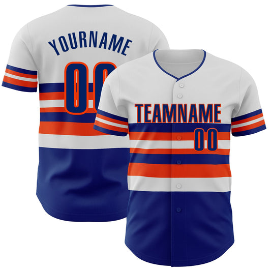 Custom White Royal-Orange Block Stripes Lines New York Style Authentic Baseball Jersey - Main View