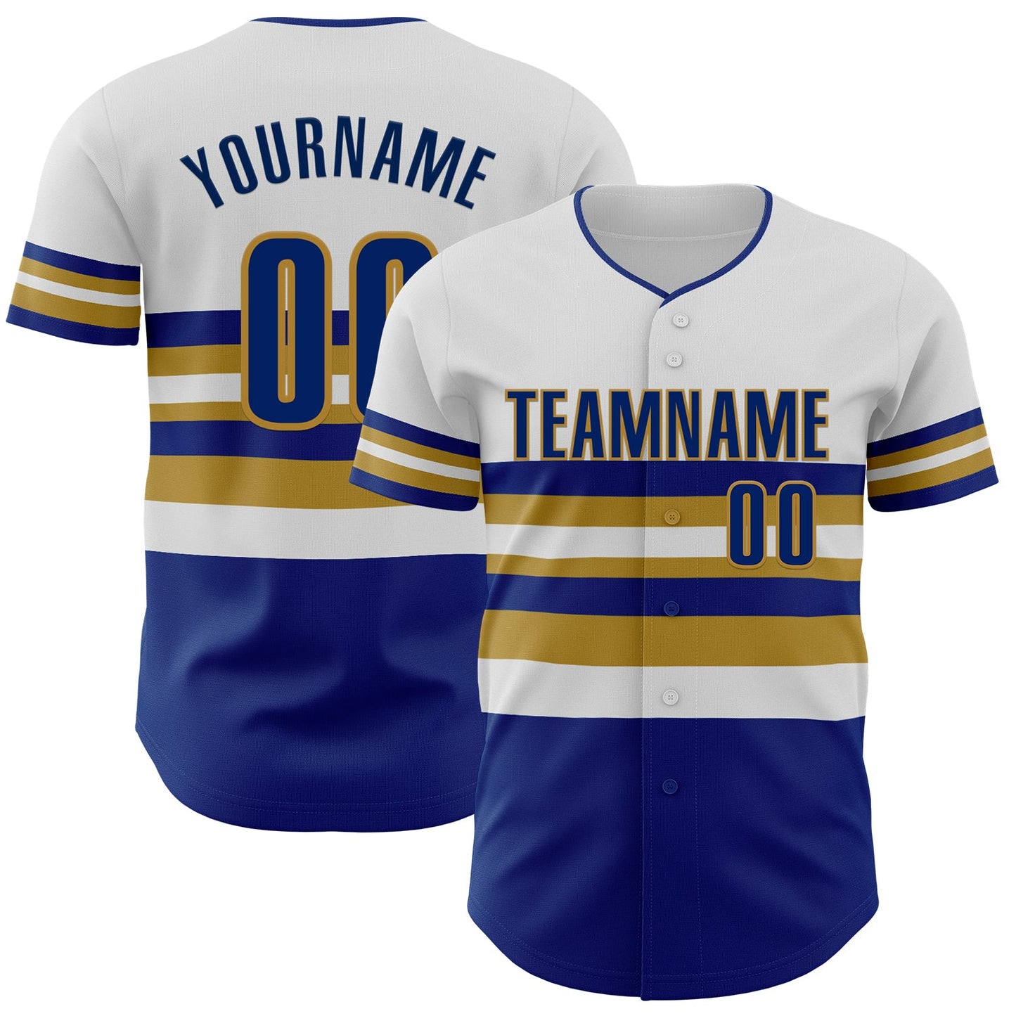 Custom White Royal-Old Gold Block Stripes Lines Kansas City Style Authentic Baseball Jersey - Main View