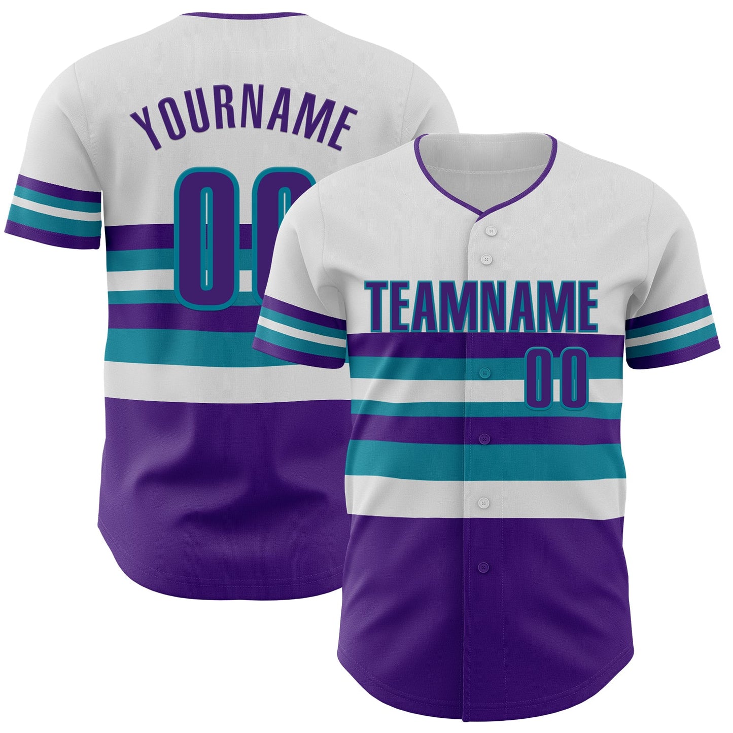 Custom White Purple-Teal Block Stripes Lines Charlotte Style Authentic Baseball Jersey - Main View